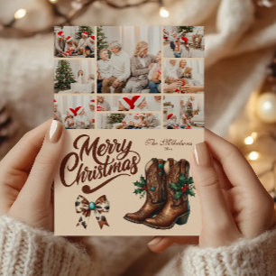 Tarjeta Festiva 9 Navidades de Photo Western Bow & Boots