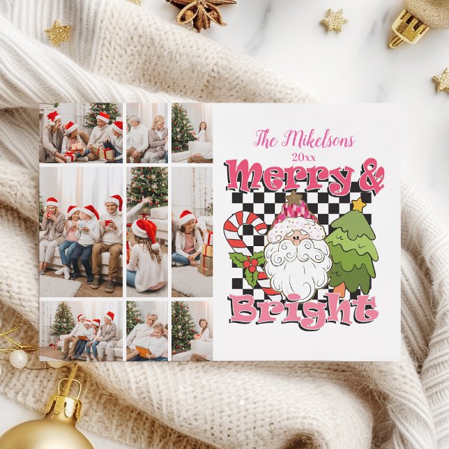 Tarjeta Festiva 9 Photo Checkered Merry & Bright Christmas (Subido por el creador)