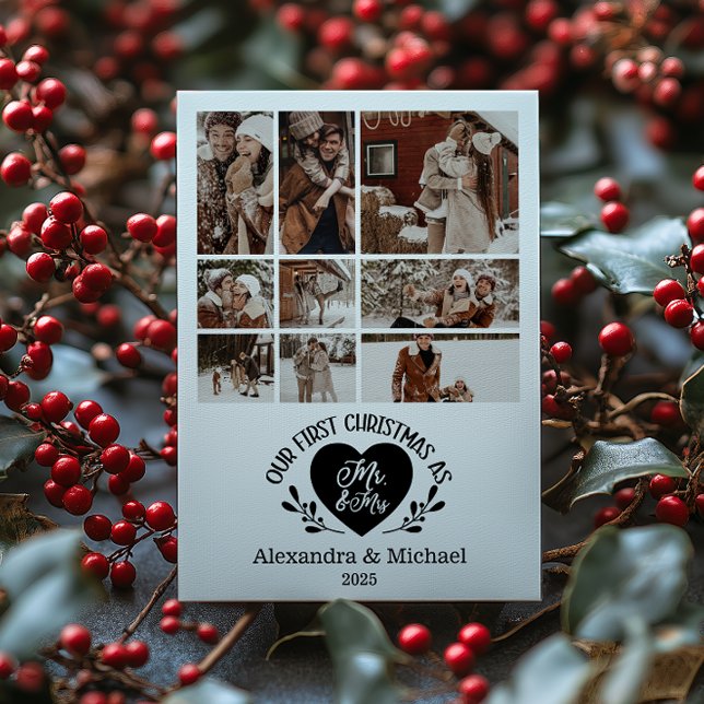 Tarjeta Festiva 9 Photo Heart First Christmas as Mr & Mrs (Subido por el creador)