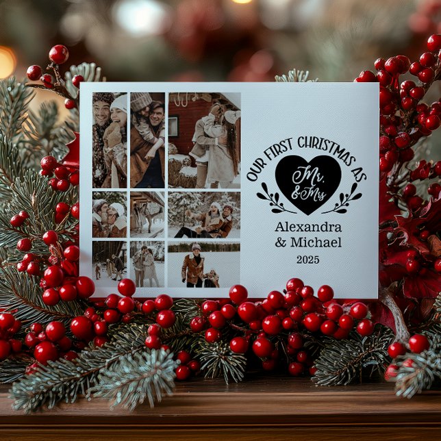 Tarjeta Festiva 9 Photo Heart First Christmas as Mr & Mrs (Subido por el creador)