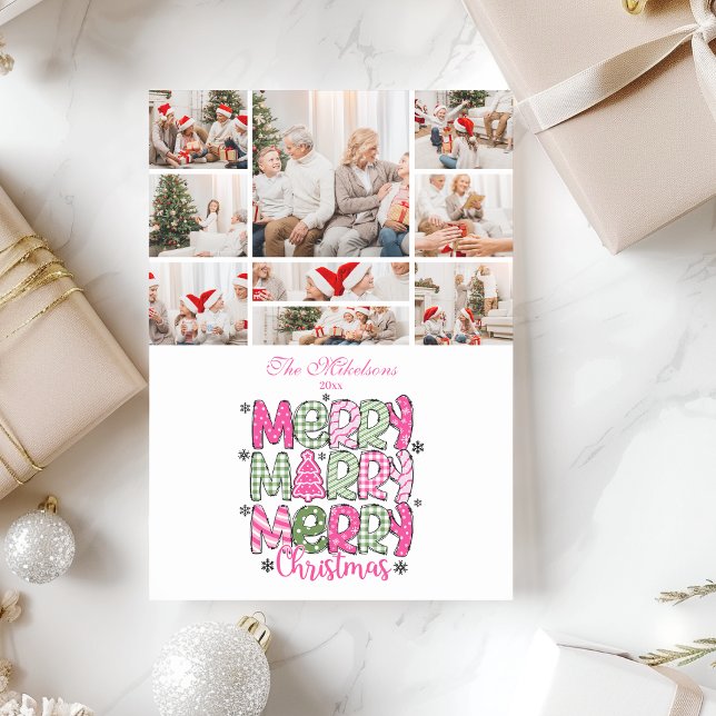 Tarjeta Festiva 9 Photo Pink Green Merry Christmas Holiday (Subido por el creador)