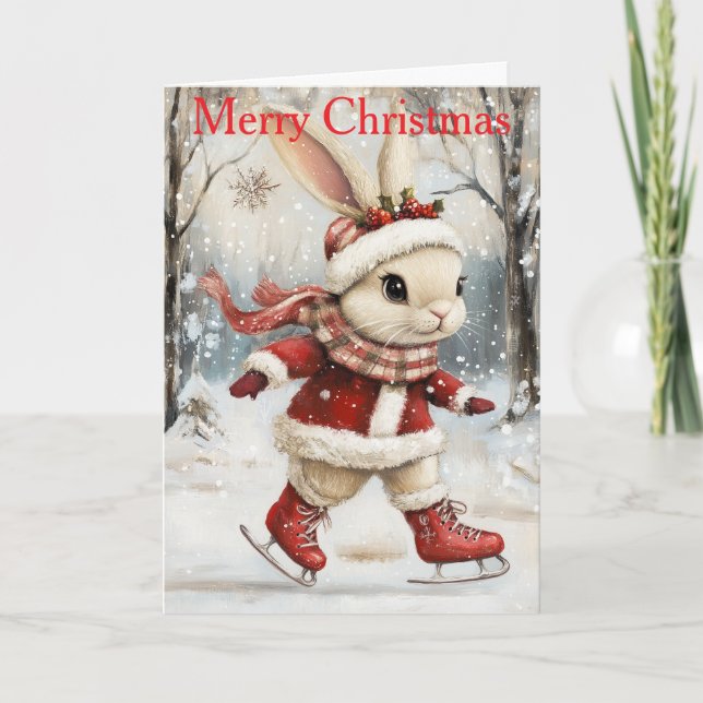 Tarjeta Festiva A Bunny Ice Skating (Anverso)