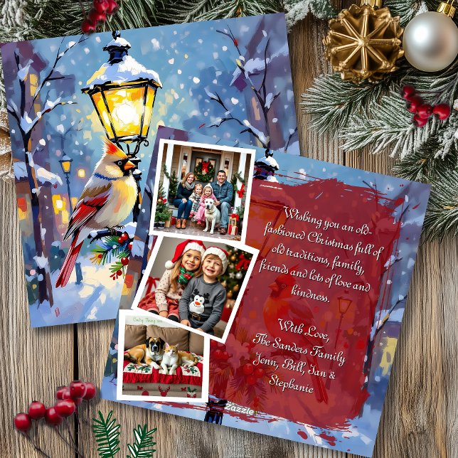 Tarjeta Festiva A Cardinal Christmas 3 Photo Template Personalized (Subido por el creador)