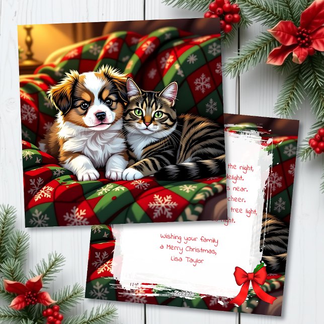 Tarjeta Festiva A Cute Festive Dog and Cat Personalized Christmas (Subido por el creador)