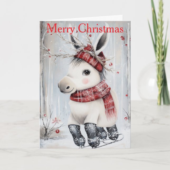 Tarjeta Festiva A Donkey Ice Skating (Anverso)