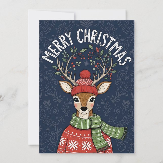 Tarjeta Festiva A festive Christmas card featuring a cute deer  (Anverso)