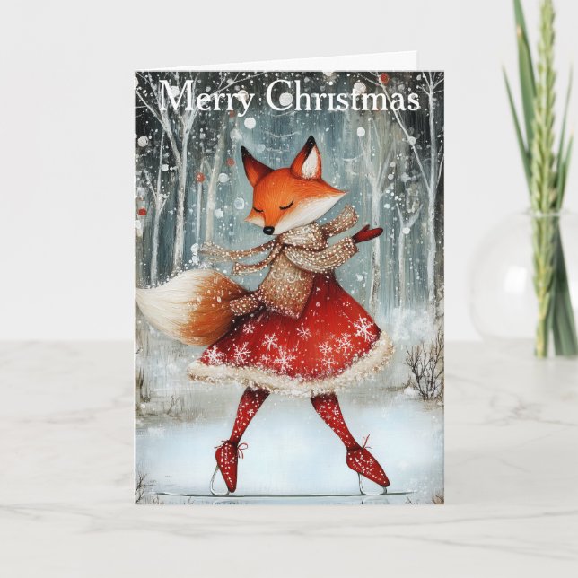 Tarjeta Festiva A Fox Ice Skating (Anverso)