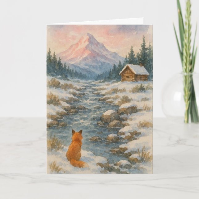 Tarjeta Festiva A fox overlooking a winter's scene  (Anverso)
