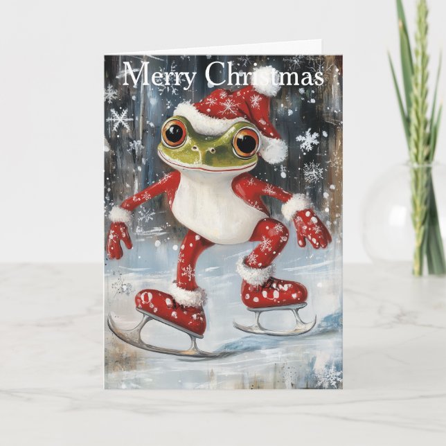 Tarjeta Festiva A Frog Ice Skating (Anverso)