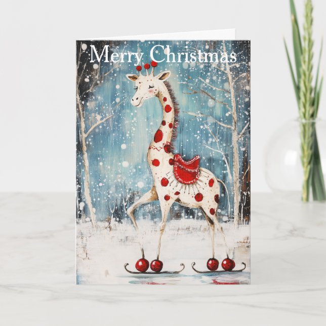 Tarjeta Festiva A Giraffe Ice Skating (Anverso)