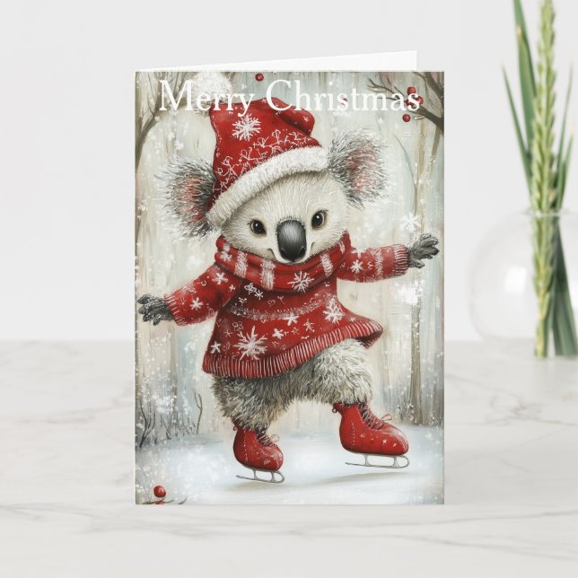 Tarjeta Festiva A Koala bear Ice Skating (Anverso)