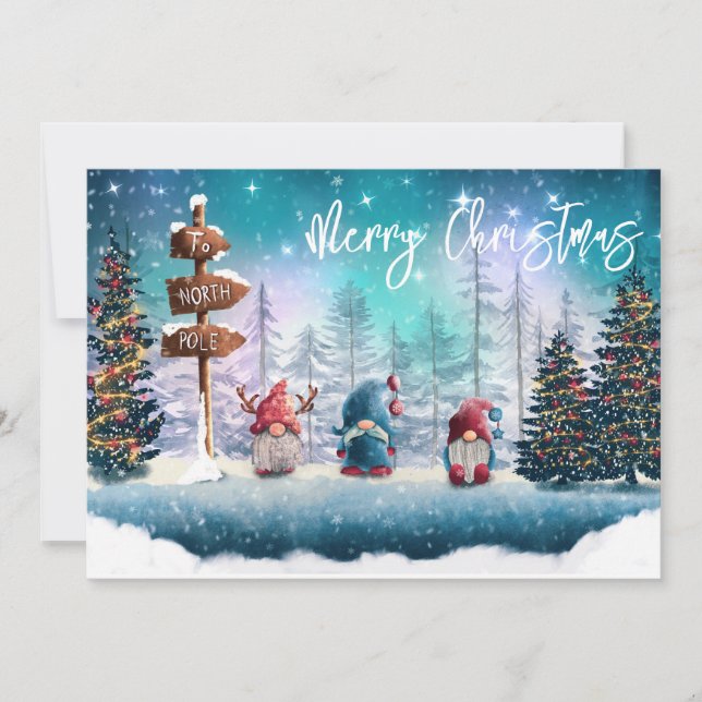 Tarjeta Festiva A los gnomos de los Navidades del Polo Norte (Anverso)