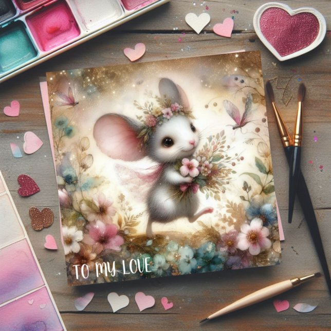 Tarjeta Festiva A mi amor Ratón caprichoso Romántico Valentine (Subido por el creador)
