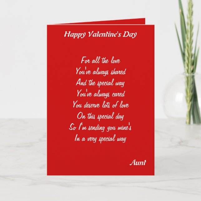 Tarjeta Festiva A mi tía en el día de San Valentín (Anverso)