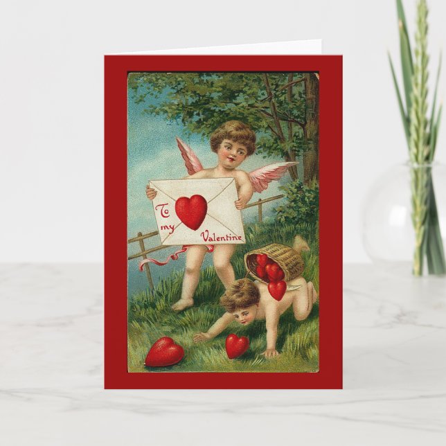 Tarjeta Festiva A mi Valentine Cherub con carta de amor (Anverso)