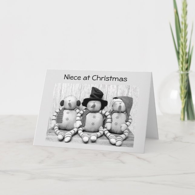 TARJETA FESTIVA A *NIECE* EN NAVIDADES DE CUTE SNOWMEN (Anverso)
