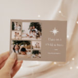 Tarjeta Festiva A nosotros un niño nace Navidades de Collage de fo<br><div class="desc">Navidades de collage de fotos inspiradores cristianos con la tarjeta de saludo Unto us a Child nace tipografía blanca con una estrella ilustrada de Navidades y seis fotos con un fondo neutro de taupe.</div>
