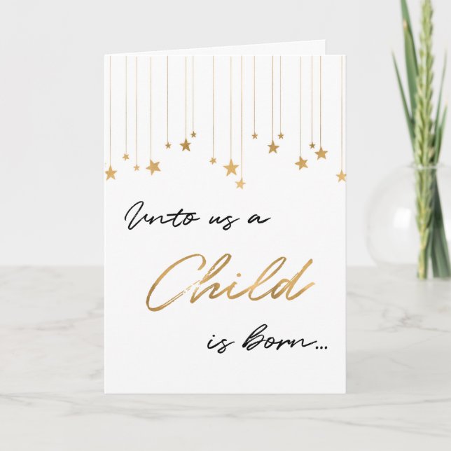 Tarjeta Festiva A nosotros un niño nace Navidades de oro manuscrit (Anverso)