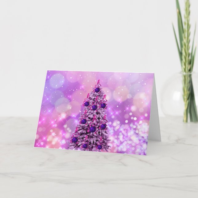 Tarjeta Festiva A pink and purple Christmas Tree (Anverso)
