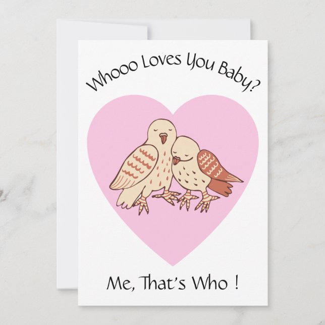 Tarjeta Festiva ¿A Quién Le Ama Bebé? Owls Valentine Baby Shower (Anverso)