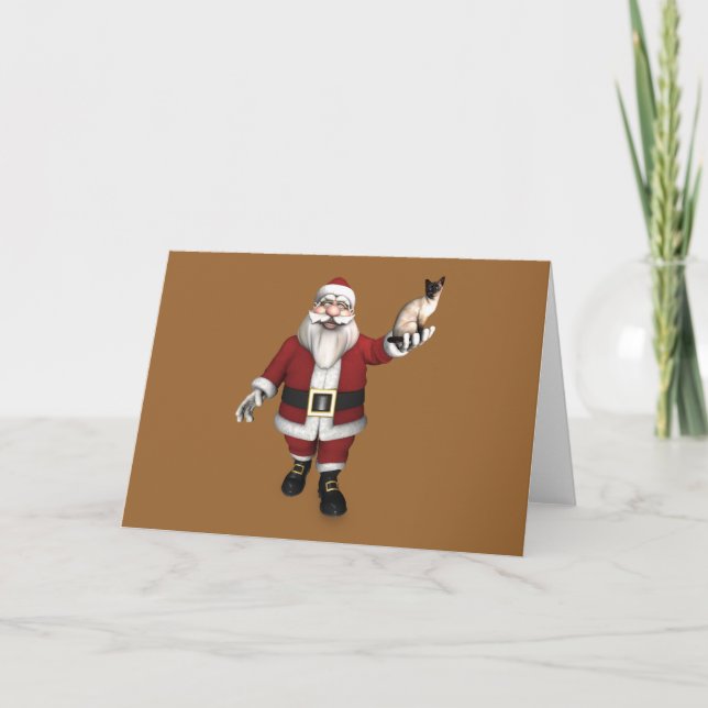 Tarjeta Festiva A Santa Claus le encantan los gatos siameses (Anverso)