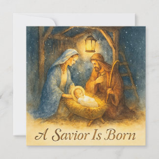 Tarjeta Festiva A Savior Is Born Nativity Christmas Holiday Card