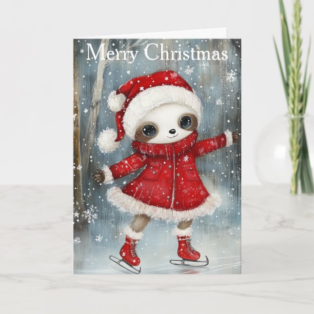 Tarjeta Festiva A Sloth Ice Skating (Anverso)