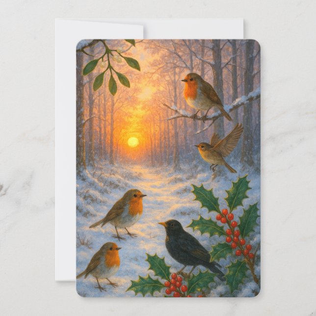Tarjeta Festiva A Snowy Winter Woodland Sunset Christmas (Anverso)