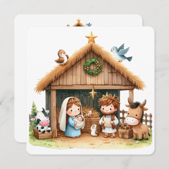 Tarjeta Festiva A Stable Full of Joy (Anverso / Reverso)