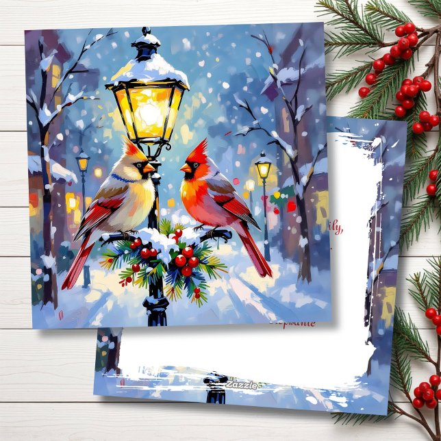 Tarjeta Festiva A Sweet Christmas Cardinal Couple on Lamp Post (Subido por el creador)