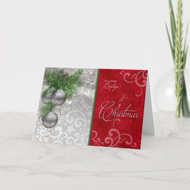 Tarjeta Festiva A un empleado valioso en Navidades rojos y platead (Anverso)