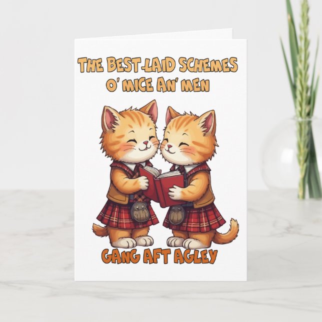 Tarjeta Festiva A Un Naranja De Ratón Gatos Recibiendo Quemaduras (Anverso)