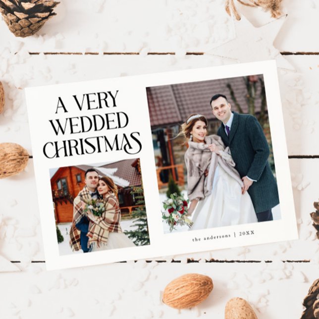 Tarjeta Festiva A Very Wedded Christmas Newlywed Photo White (Subido por el creador)