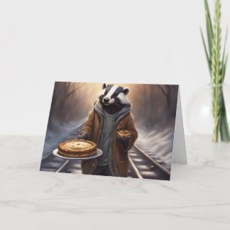 Tarjeta Festiva A whimsical Badger on the tracks offers Pie