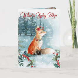 Tarjeta Festiva A Wife Woodlands Fox Blue Floral Funny Watercolor