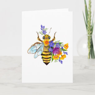 Tarjeta Festiva Abeja de flor con plantas silvestres