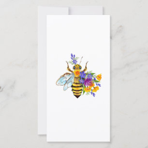 Tarjeta Festiva Abeja de flor con plantas silvestres