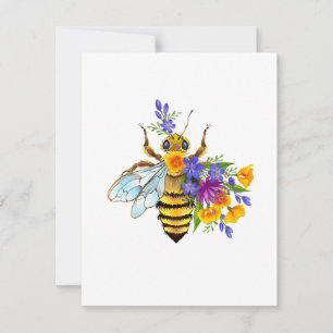 Tarjeta Festiva Abeja de flor con plantas silvestres