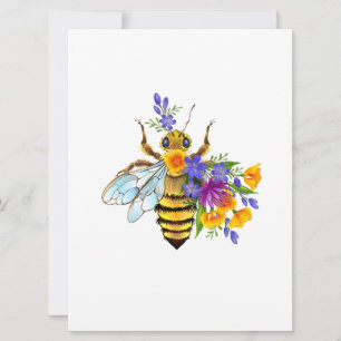 Tarjeta Festiva Abeja de flor con plantas silvestres