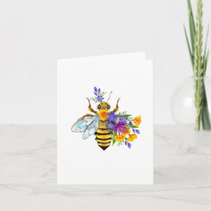 Tarjeta Festiva Abeja de flor con plantas silvestres