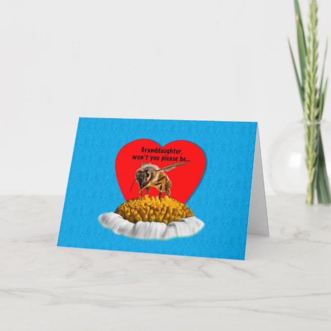 Tarjeta Festiva Abeja de miel de nieta Valentine (Anverso)