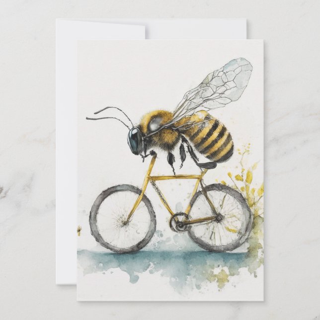 Tarjeta Festiva Abeja divertida montando un dibujo de la acuarela  (Anverso)