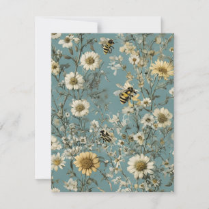 Tarjeta Festiva Abejas de miel y flores silvestres