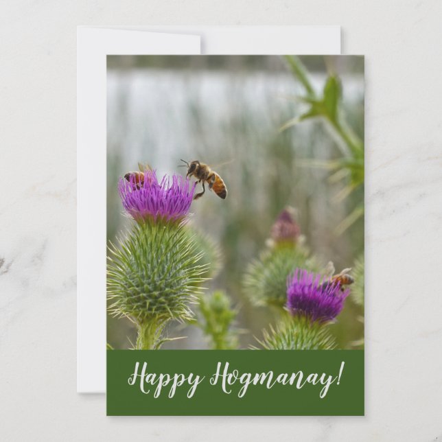 Tarjeta Festiva Abejas escocesas felices de la miel del cardo de (Anverso)