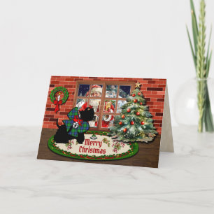 Tarjeta Festiva Abercrombie Scottie & Santa w/Escudo Personalizado