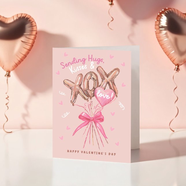 Tarjeta Festiva Abraza Besos y Relieve metalizado de amor Globos d (Hugs Kisses & Love Foil Balloons Valentine Card)