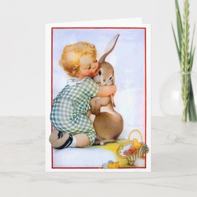 Tarjeta Festiva Abrazo de conejo de Pascua (Anverso)