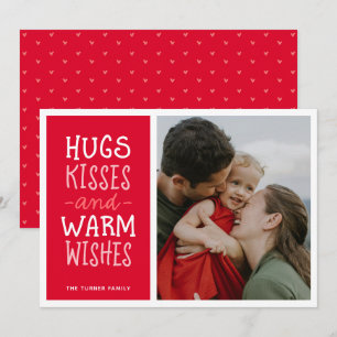Tarjeta Festiva Abrazos Besos Deseos Cálidos Mono Foto Roja Simple