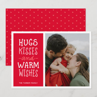 Tarjeta Festiva Abrazos Besos Deseos Cálidos Mono Foto Roja Simple