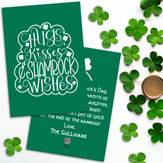 Tarjeta Festiva Abrazos, besos y saludos de Shamrock San Patricio (Subido por el creador)
